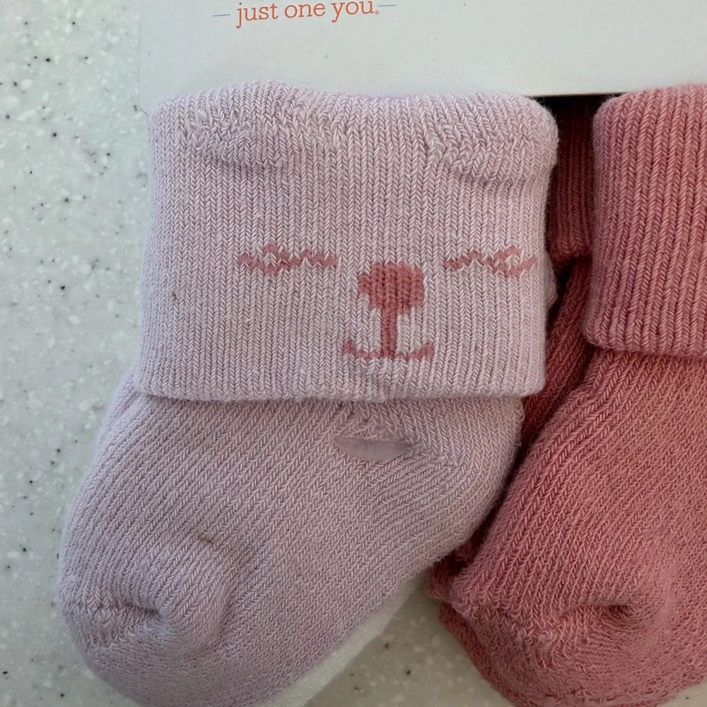 NEW Carter's Pink / Peach and White Baby Socks - 6 Pack. 0-3m